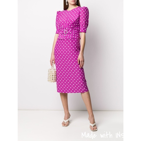 Alessandra Rich Pink & White Polka Dot Print Silk Dress - Picture 1 of 14